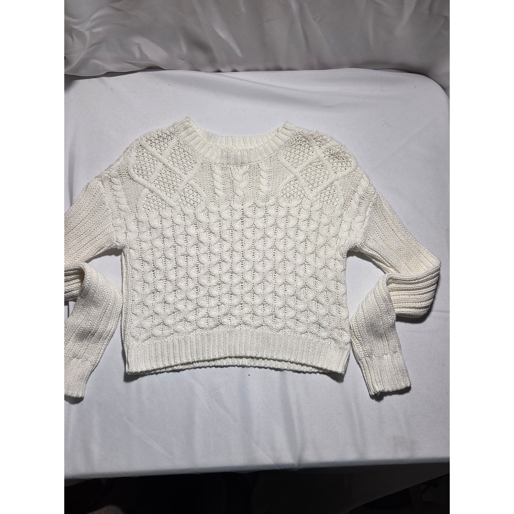 Aeropostale Cream White Honeycomb Knit Crewneck‎ Sweater XS Long Sleeve Cropped
